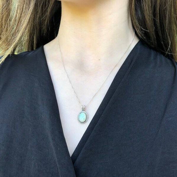 Chrysoprase Necklace, Green Oval Pendant, Natural Chrysoprase, Victorian Pendant, Vintage Pendant, Dainty Pendant, Solid Silver Necklace