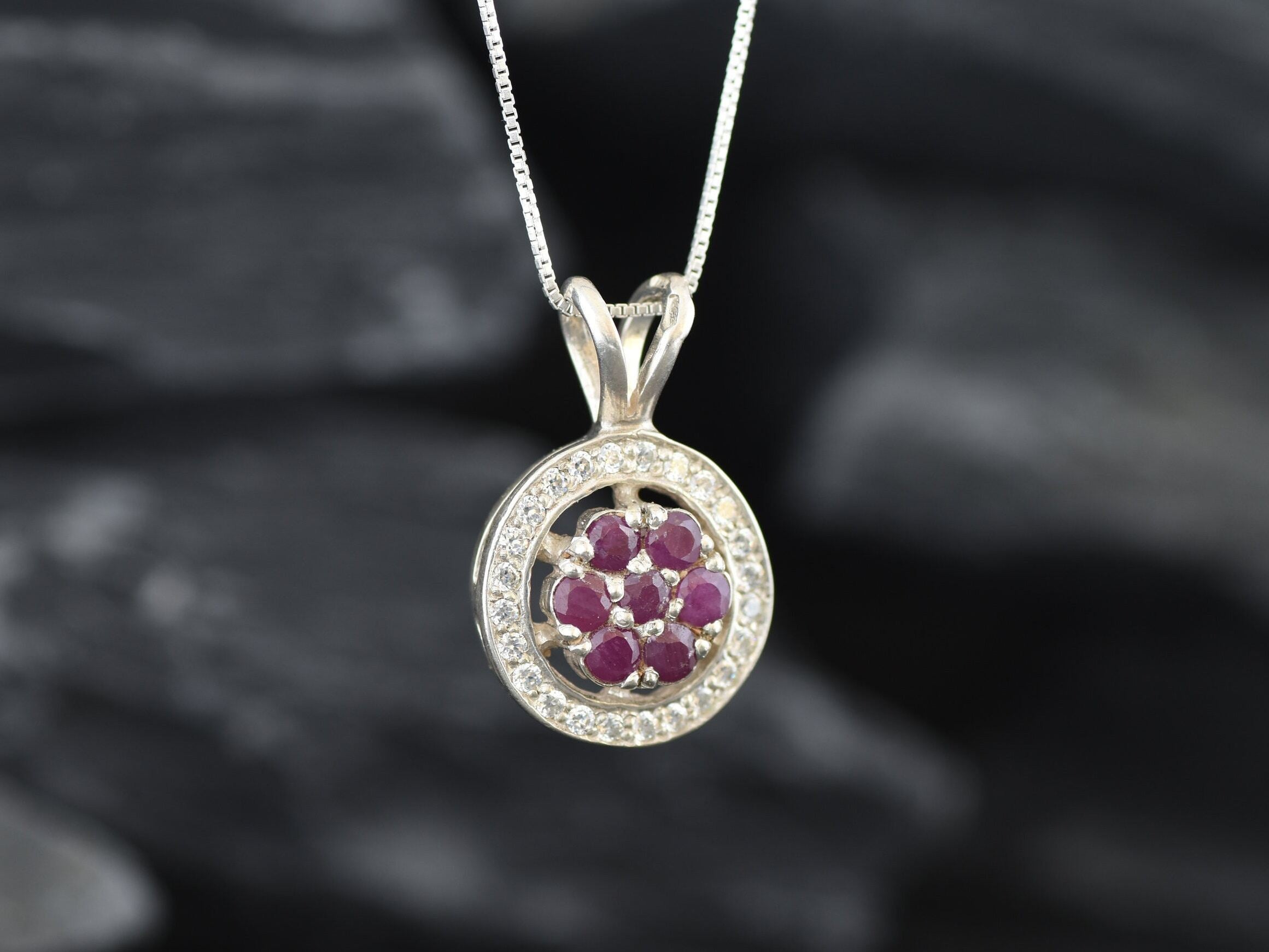 Elegant 925 Sterling Silver Natural Ruby Pendant with cluster setting, perfect for everyday wear and special occasions.