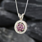 Natural Ruby Pendant made in 925 Sterling Silver with Round Natural Red Ruby in Cluster setting, July Birthstone gift idea, symbolizes nobility, purity, and passion, ideal for everyday wear and perfect for birthday gifting and special occasions.