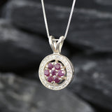 Natural Ruby Pendant made in 925 Sterling Silver with Round Natural Red Ruby in Cluster setting, July Birthstone gift idea, symbolizes nobility, purity, and passion, ideal for everyday wear and perfect for birthday gifting and special occasions.