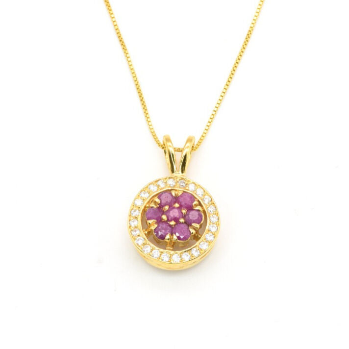 Natural Ruby Pendant made in 18k Gold Vermeil with Round Natural Red Ruby in Cluster setting, July Birthstone gift idea, symbolizes nobility, purity, and passion, ideal for everyday wear and perfect for birthday gifting and special occasions.