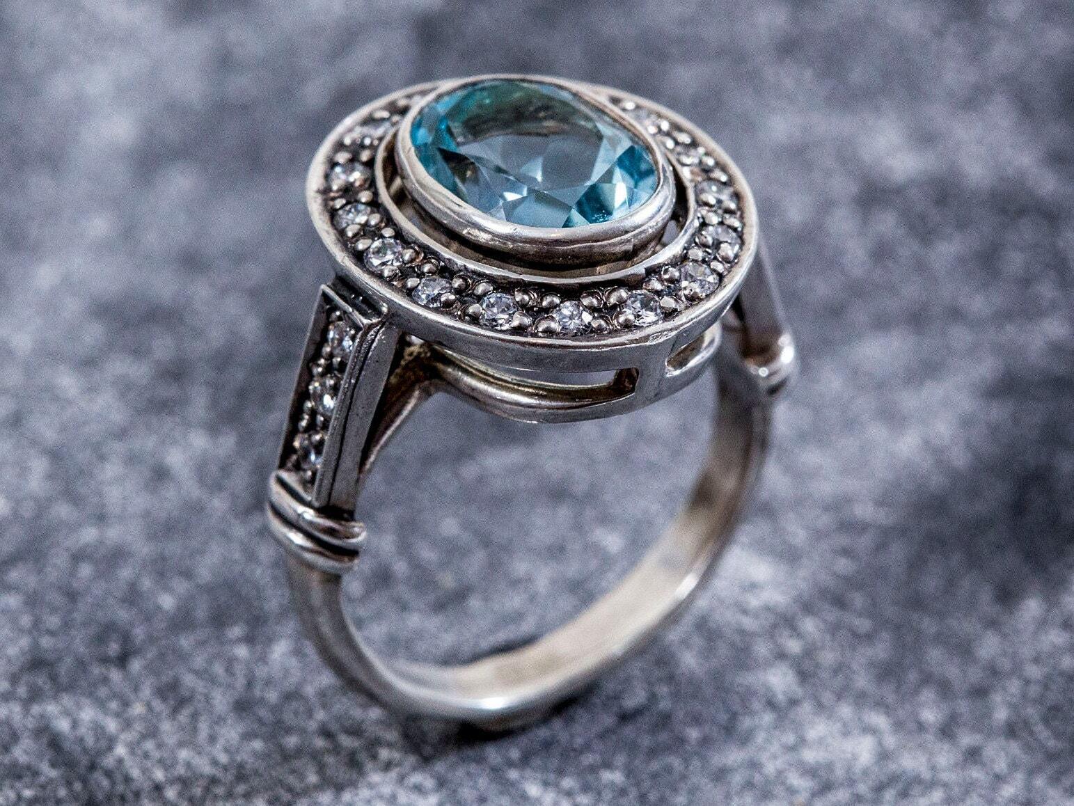 Blue Topaz Victorian Ring Natural Blue Topaz Ring December