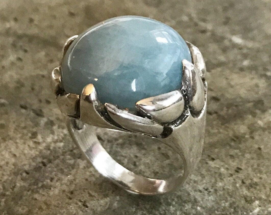 Aquamarine Ring, Natural Aquamarine, March Birthstone, Vintage Rings, Large Stone, Large Ring, Large Statement Ring, Solid Silver Ring