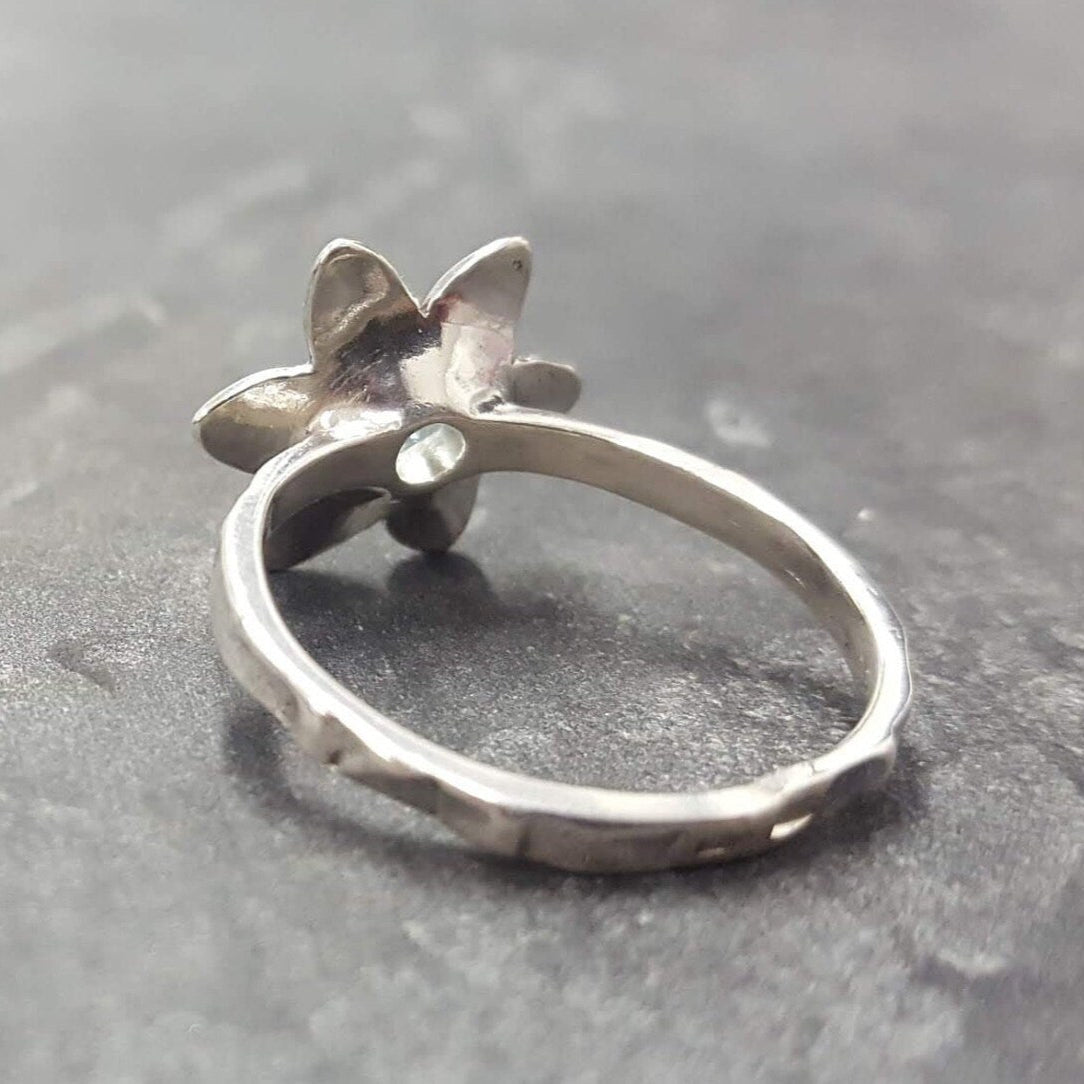 Aquamarine Ring, Created Aquamarine, Flower Ring, Blue Vintage Ring, Aqua Ring, Silver Flower Ring, Vintage Flower Ring, Solid Silver Ring