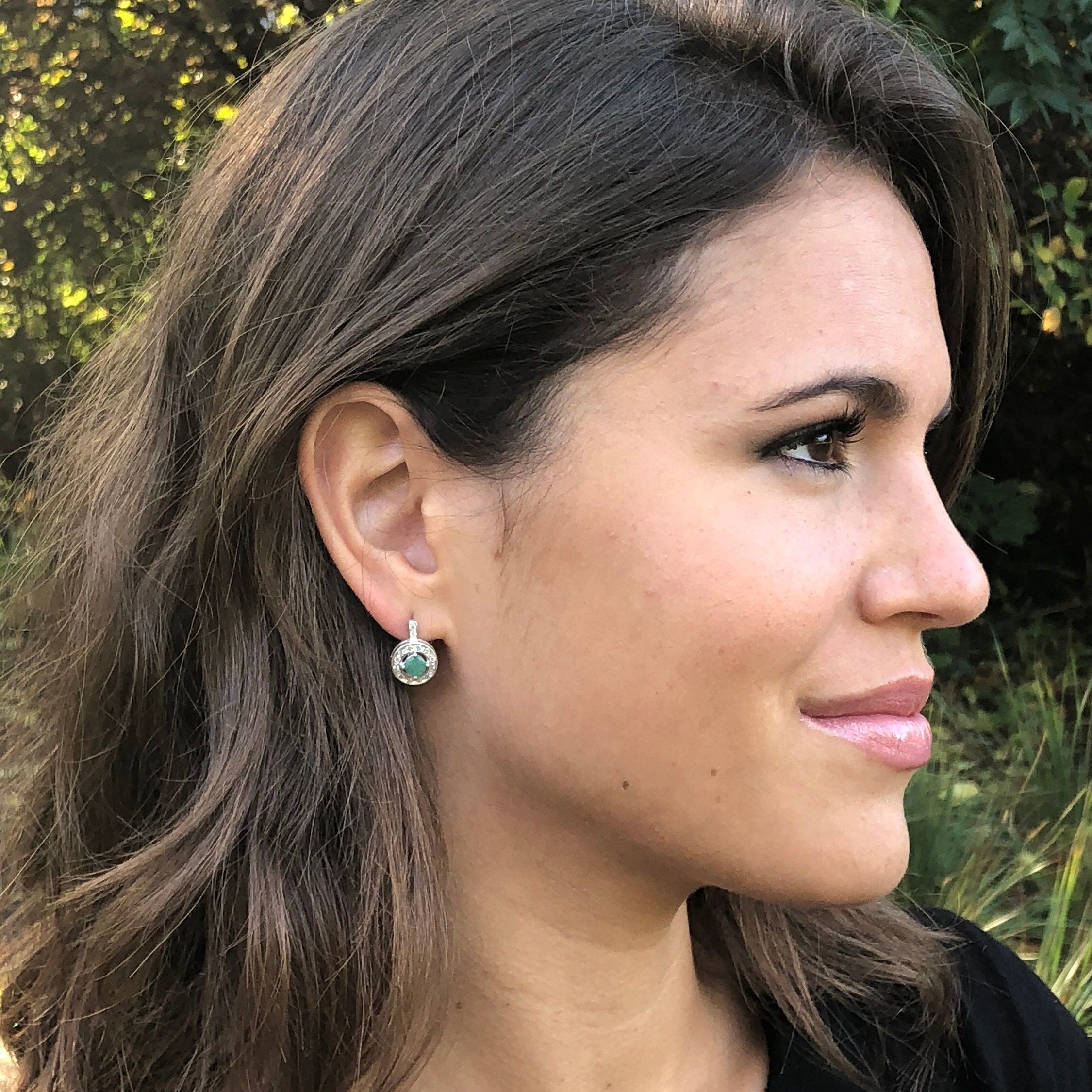 Chrysoprase Earrings, Natural Chrysoprase, May Birthstone, Vintage Earrings, May Earrings, CZ Earrings, Stud Earrings, Gift for Her, Silver