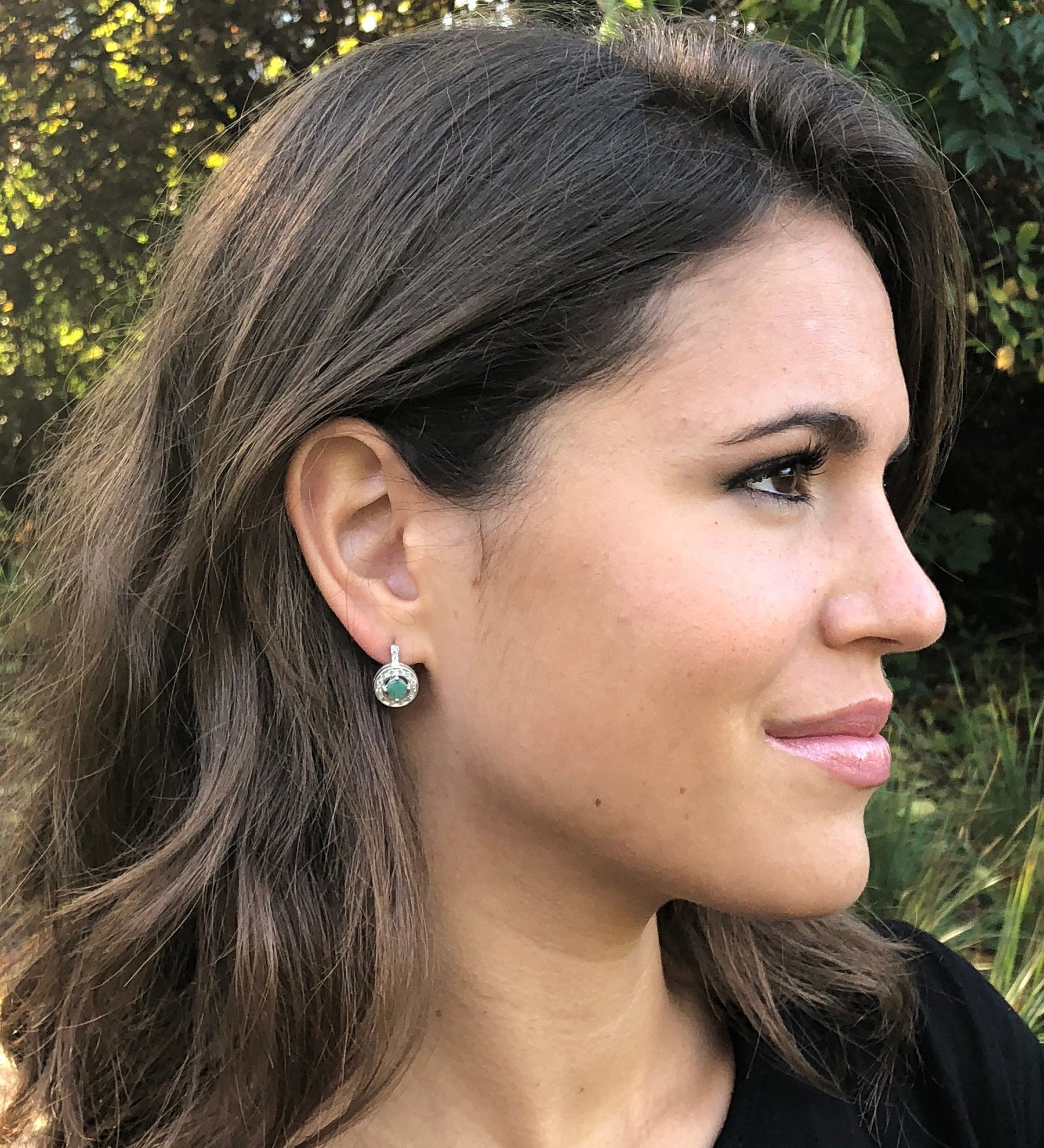 Chrysoprase Earrings, Natural Chrysoprase, May Birthstone, Vintage Earrings, May Earrings, CZ Earrings, Stud Earrings, Gift for Her, Silver