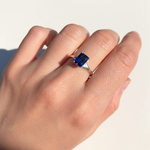 Elegant Sapphire Ring in 925 Sterling Silver, featuring a Baguette Created Blue Sapphire, perfect for birthdays and special occasions.