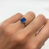 Exquisite 925 Sterling Silver Ring with Baguette Created Blue Sapphire, symbolizes trust and ideal for September birthday gifts.