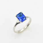 Created Sapphire Ring made in 925 Sterling Silver with Baguette Created Blue Sapphire in Solitaire setting, September Birthstone gift idea, symbolizes sincerity, truth, and faithfulness, ideal for everyday wear and perfect for birthday gifting and special occasions.
