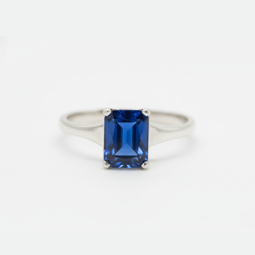 Beautiful created blue sapphire ring in 925 Sterling Silver, perfect for expressing love and loyalty on special occasions.