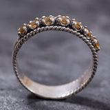 Citrine Silver Band - Yellow Half Eternity Ring - Stackable Citrine Band