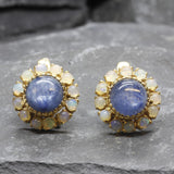 Gold Victorian Earrings - Natural Kyanite Earrings, Fire Opal Earrings