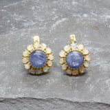 Gold Victorian Earrings - Natural Kyanite Earrings, Fire Opal Earrings