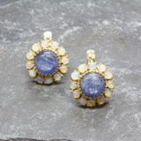 Gold Victorian Earrings - Natural Kyanite Earrings, Fire Opal Earrings