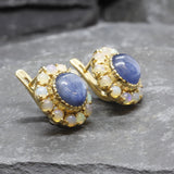 Kyanite Earrings - Victorian Flower Earrings - Vintage Statement Earrings