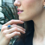 Kyanite Ring - Blue Victorian Ring - Vintage Flower Ring