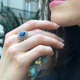 Kyanite Ring - Blue Victorian Ring - Vintage Flower Ring