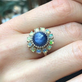 Victorian Ring, Natural Kyanite Ring, Flower Ring, Blue Ring, Opal Ring, Birthstone Ring, Blue Vintage Ring, Round Ring, Solid Silver Ring