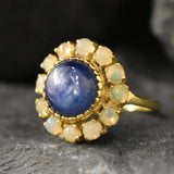 Kyanite Gold Ring - Flower Ring, Natural Kyanite Ring, Flower Vintage Ring