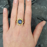 Kyanite Gold Ring - Flower Ring, Natural Kyanite Ring, Flower Vintage Ring