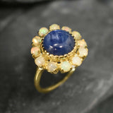 Kyanite Gold Ring - Flower Ring, Natural Kyanite Ring, Flower Vintage Ring