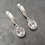 Dangling Diamond Earrings - Sparkly Oval Earrings - Vintage Drop Earrings