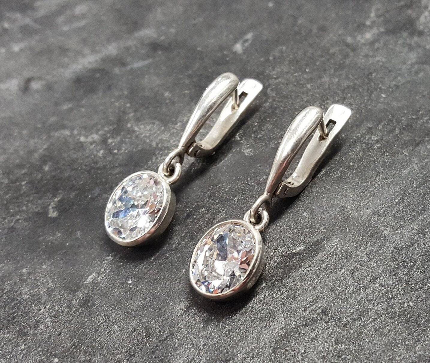 Diamond Earrings, Created Diamond, Long Earrings, Royal Earrings, Vintage Earrings, Dainty Earrings, Princess Earrings, 925 Silver Earrings