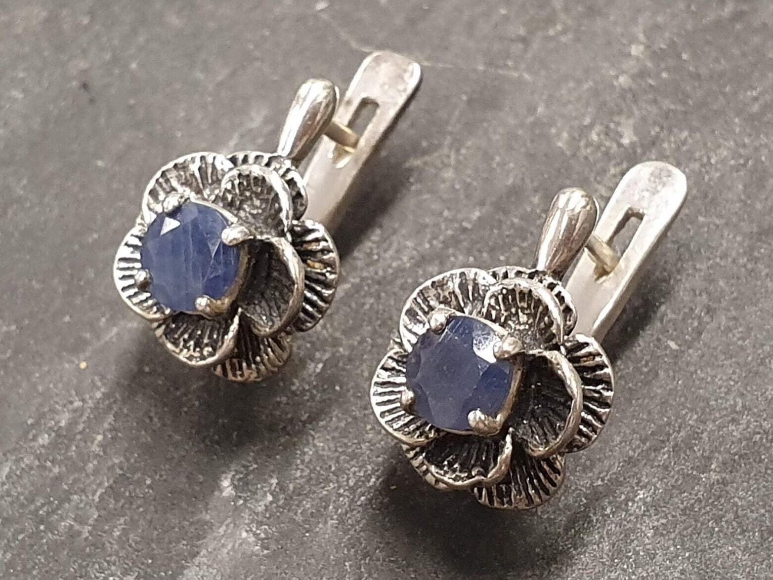 Natural Sapphire Earrings made in 925 Sterling Silver with Round Natural Blue Sapphire in Prong setting, September Birthstone gift idea, symbolizes sincerity, truth, and faithfulness, ideal for everyday wear and perfect for birthday gifting and special occasions.