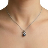 Ribbon Pendant - Black Pearl Necklace - Vintage Bow Necklace
