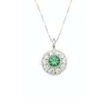 Created Emerald Pendant made in 925 Sterling Silver with Round Created Green Emerald in Halo setting, May Birthstone gift idea, symbolizes, ideal for everyday wear and perfect for birthday gifting and special occasions.