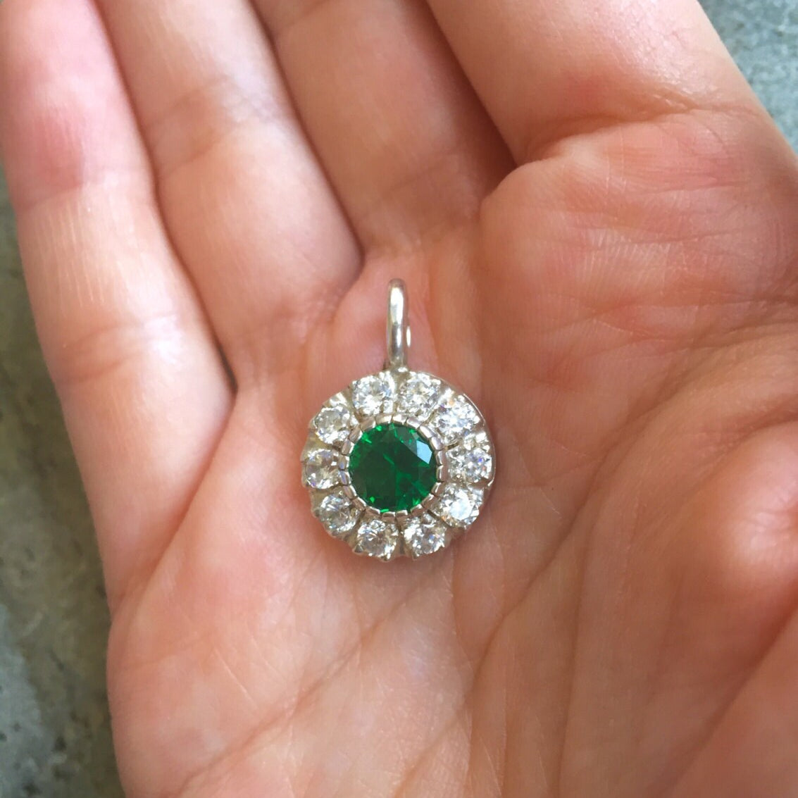 Elegant 925 Sterling Silver Emerald Pendant with Round Created Green Emerald, perfect for birthdays and special occasions.