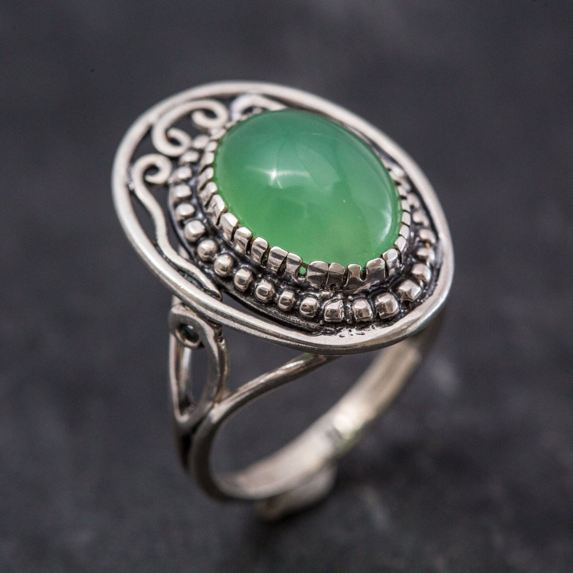 Chrysoprase Ring, Natural Chrysoprase, Artistic Ring, Large Chrysoprase, Vintage Rings, Vintage Green Ring, Vintage Silver Ring, Chrysoprase