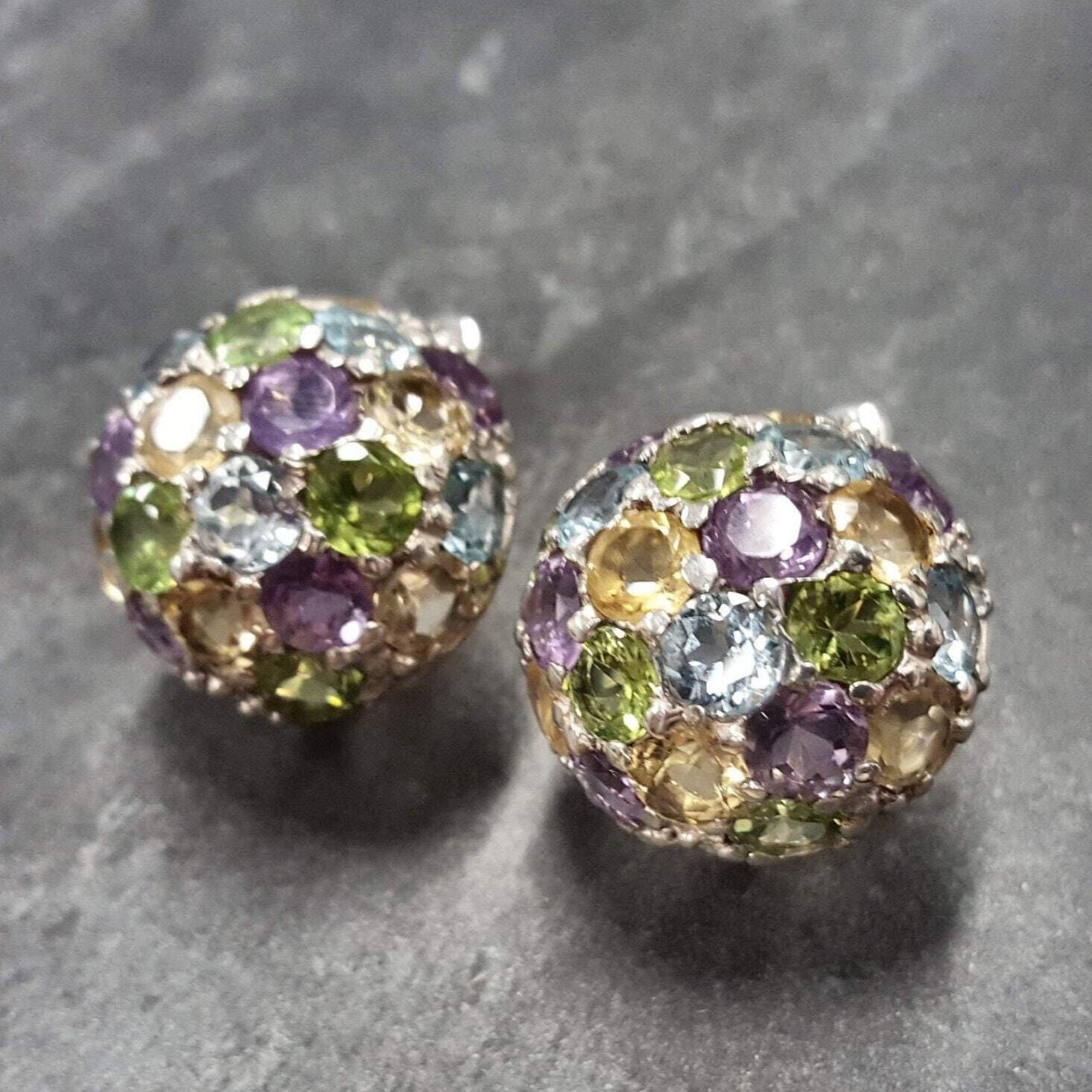 Topaz Earrings, Natural Topaz, Sphere Earrings, Statement Studs, Heavy Earrings, Chunky Studs, Birthstone Earrings, Solid Silver Earrings