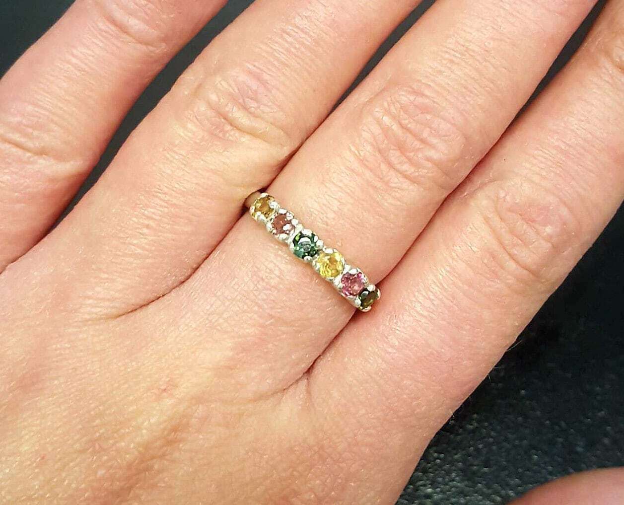 Tourmaline Ring, Natural Tourmaline, Half Eternity Band, Tourmaline Band, Tourmaline, Pink Tourmaline, October Birthstone, Solid Silver Ring