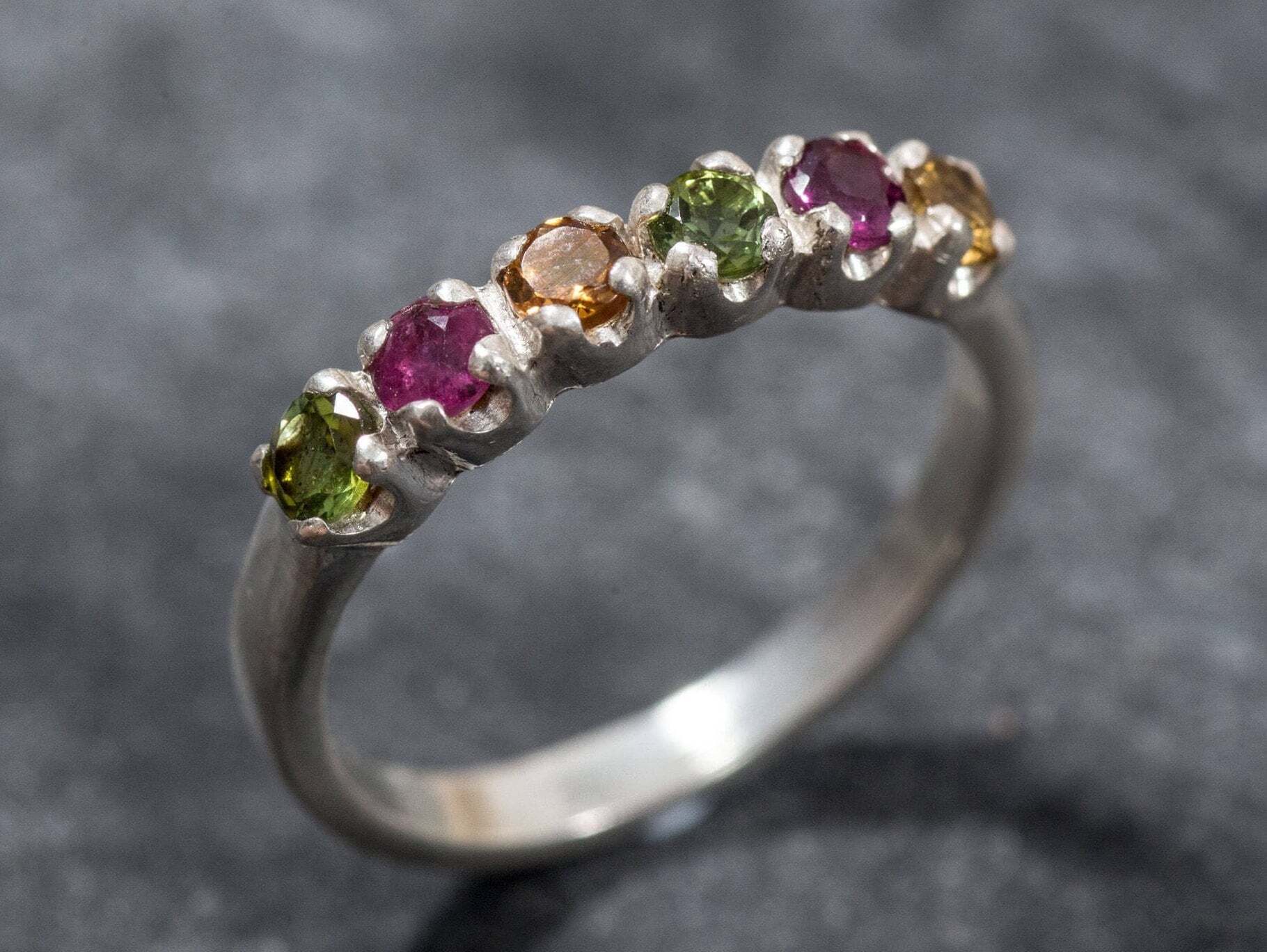 Tourmaline Ring, Natural Tourmaline, Half Eternity Band, Tourmaline Band, Tourmaline, Pink Tourmaline, October Birthstone, Solid Silver Ring