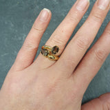 Smoky Topaz Ring - Brown Diamond Ring - Two Stone Bypass Ring