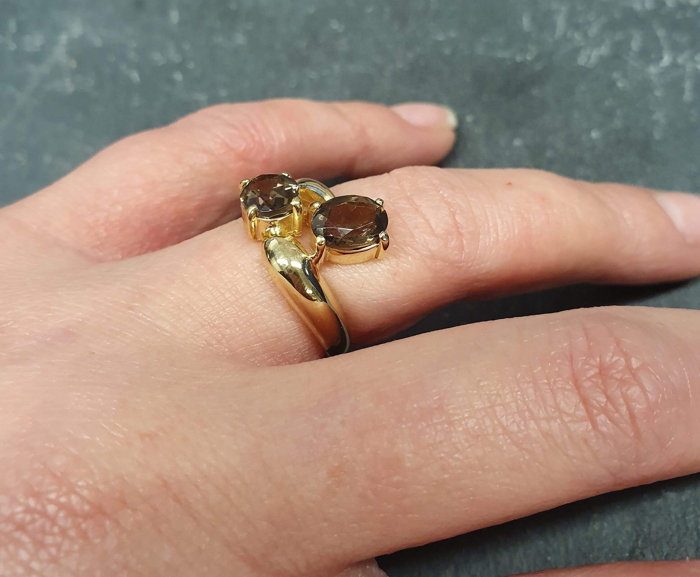 Smoky Topaz Ring, Natural Smoky Topaz, December Birthstone, Two Stone Ring, Brown Vintage Ring, Brown Diamond Ring, Solid Silver Ring, Topaz(1)