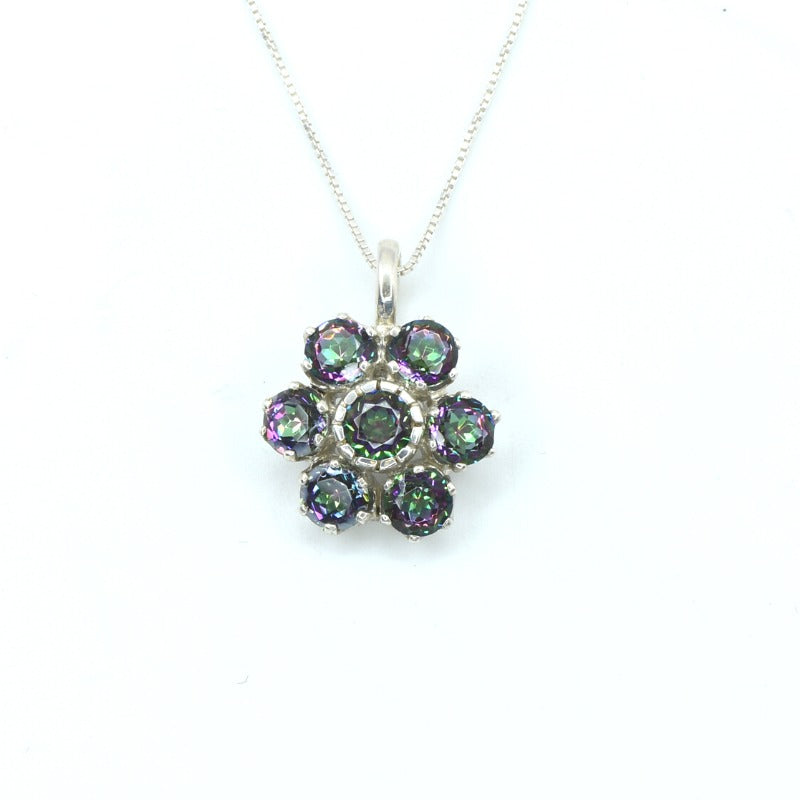 Mystic Topaz Necklace, Flower Pendant, Natural Topaz, Purple Pendant, December Birthstone, Daisy Necklace, Sparkly Pendant, Solid Silver
