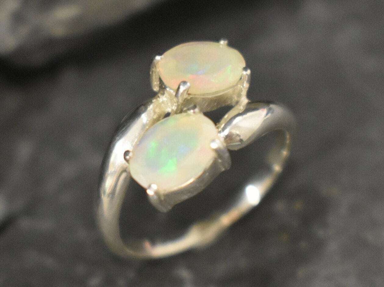 Fire Opal Ring, Natural Opal, Bypass Ring, Two Stone Ring, Asymmetric Ring, October Birthstone, Flashy Ring, Boho Ring, Sterling Silver Ring