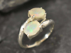 Fire Opal Ring, Natural Opal, Bypass Ring, Two Stone Ring, Asymmetric Ring, October Birthstone, Flashy Ring, Boho Ring, Sterling Silver Ring