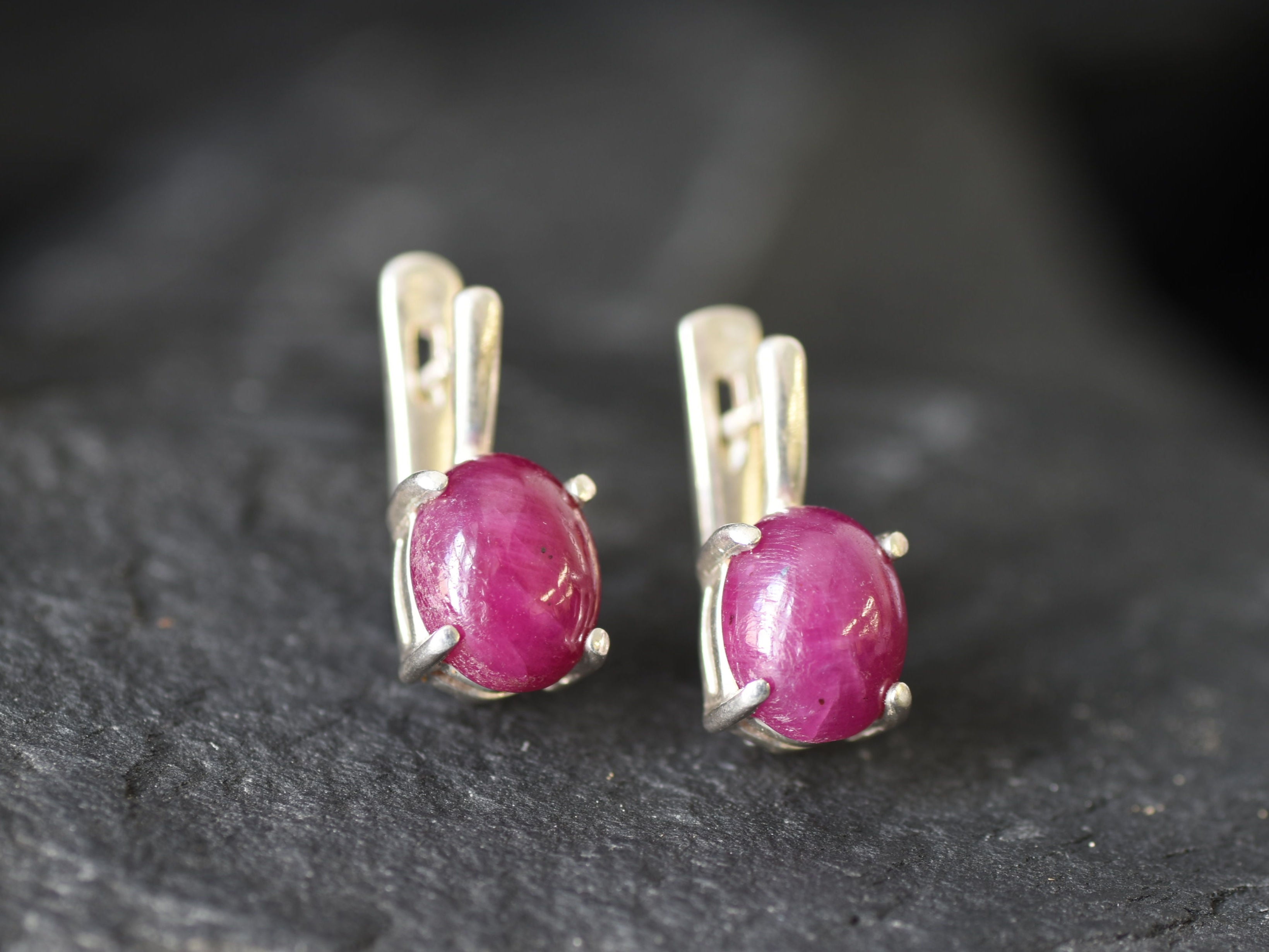 Natural Ruby Earrings made in 925 Sterling Silver with Oval Natural Red Ruby in Prong setting, July Birthstone gift idea, symbolizes nobility, purity, and passion, ideal for everyday wear and perfect for birthday gifting and special occasions.