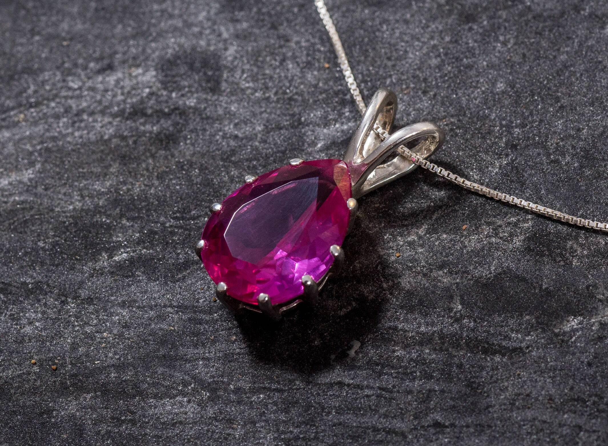 Pink Alexandrite Pendant, Teardrop Pendant, Created Alexandrite, Pink Pendant, Pink Alexandrite, Alexandrite Pendant, Silver Pendant, Pink