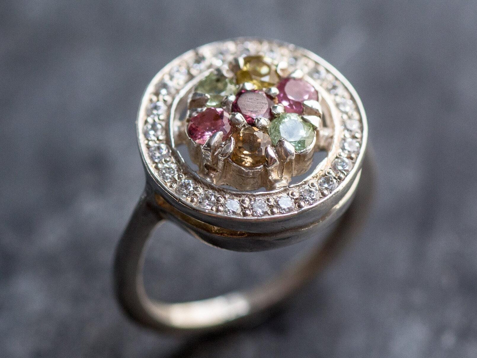 Flower Ring, Natural Tourmaline, Tourmaline Ring, October Birthstone, Pink Ring, Vintage Rings, Pink Tourmaline, Silver Ring, Tourmaline