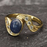 Sapphire Gold Ring - Blue Vintage Ring - Sapphire Bezel Ring