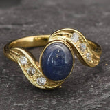 Sapphire Gold Ring - Blue Vintage Ring - Sapphire Bezel Ring