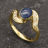 Sapphire Gold Ring - Blue Vintage Ring - Sapphire Bezel Ring