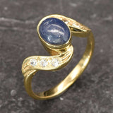 Sapphire Gold Ring - Blue Vintage Ring - Sapphire Bezel Ring