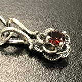 Flower Garnet Pendant - Dainty Red Garnet Necklace - Silver Flower Pendant