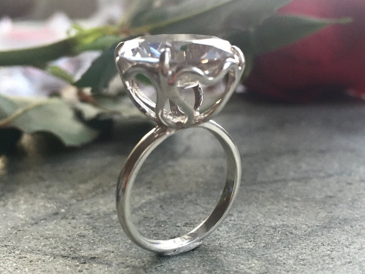 Large Diamond Ring, White Topaz Ring, Natural Topaz, Promise Ring, Statement Ring, Engagement Ring, December Birthstone, Solid Silver Ring