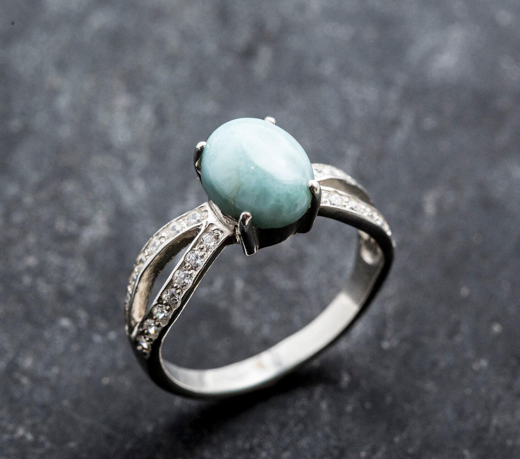 Larimar Ring, March Birthstone, Natural Larimar, Vintage Ring, March Ring, Jewel of Atlantis, Solid Silver Ring, Silver Promise Ring, larima